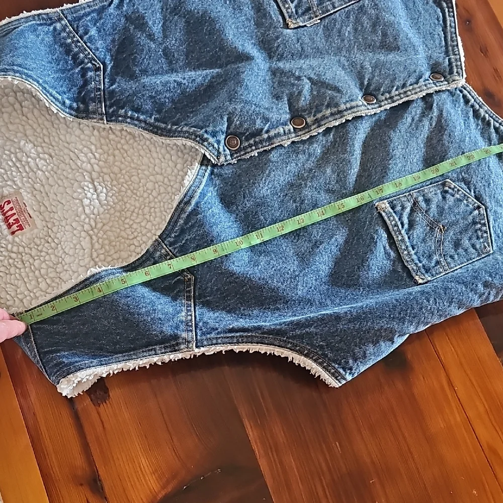 Vintage 70s 80s Levi's Dark Blue Denim Sherpa-Lined Vest - Size XL - Picture 12 of 13